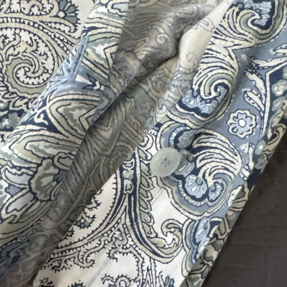 THE COMPANY STORE Mandala Paisley Blue‎ Duvet Cover 2 Shams Queen Cotton Buttons